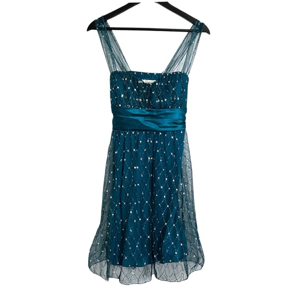 Speechless Teal Sequin Tulle Party Dress Vintage Y2K Size 9 Juniors Party